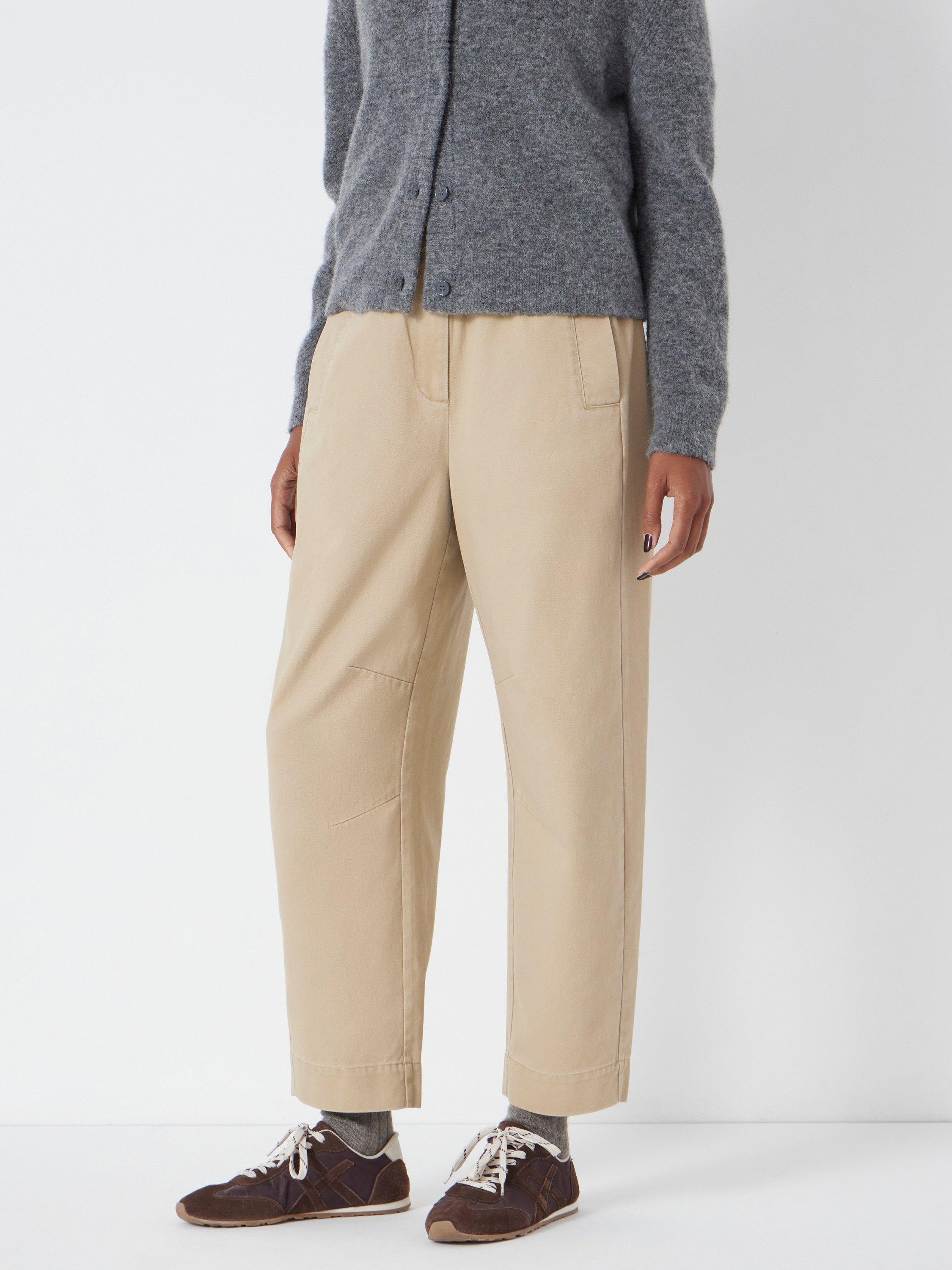 Product image 1 of 6, which shows HUSH Jack Barrel Leg Trousers, Washed Beige, 4