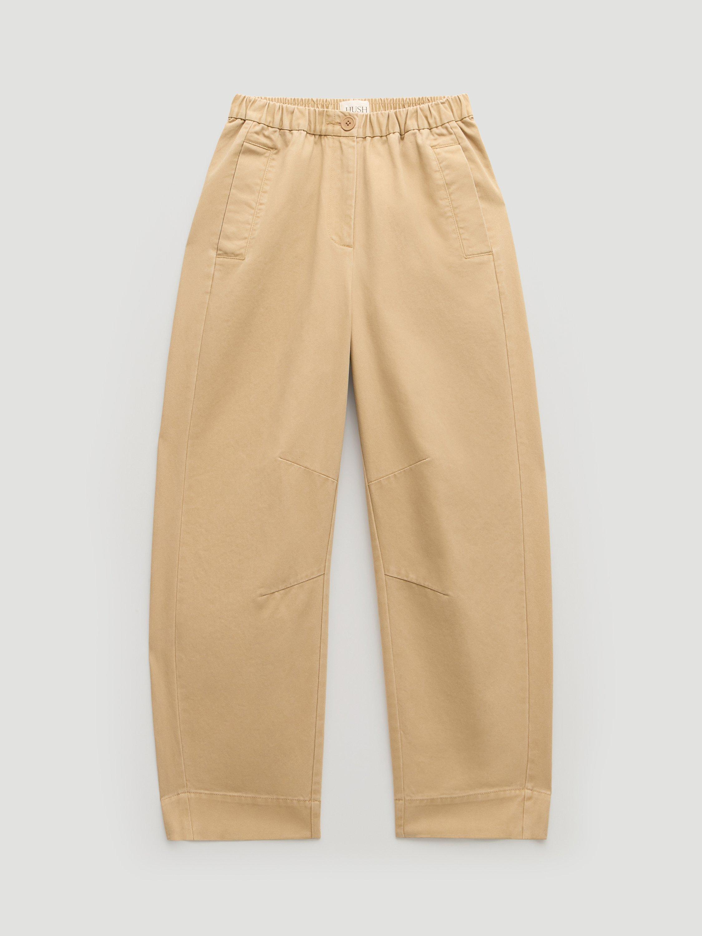Product image 4 of 6, which shows HUSH Jack Barrel Leg Trousers, Washed Beige, 4