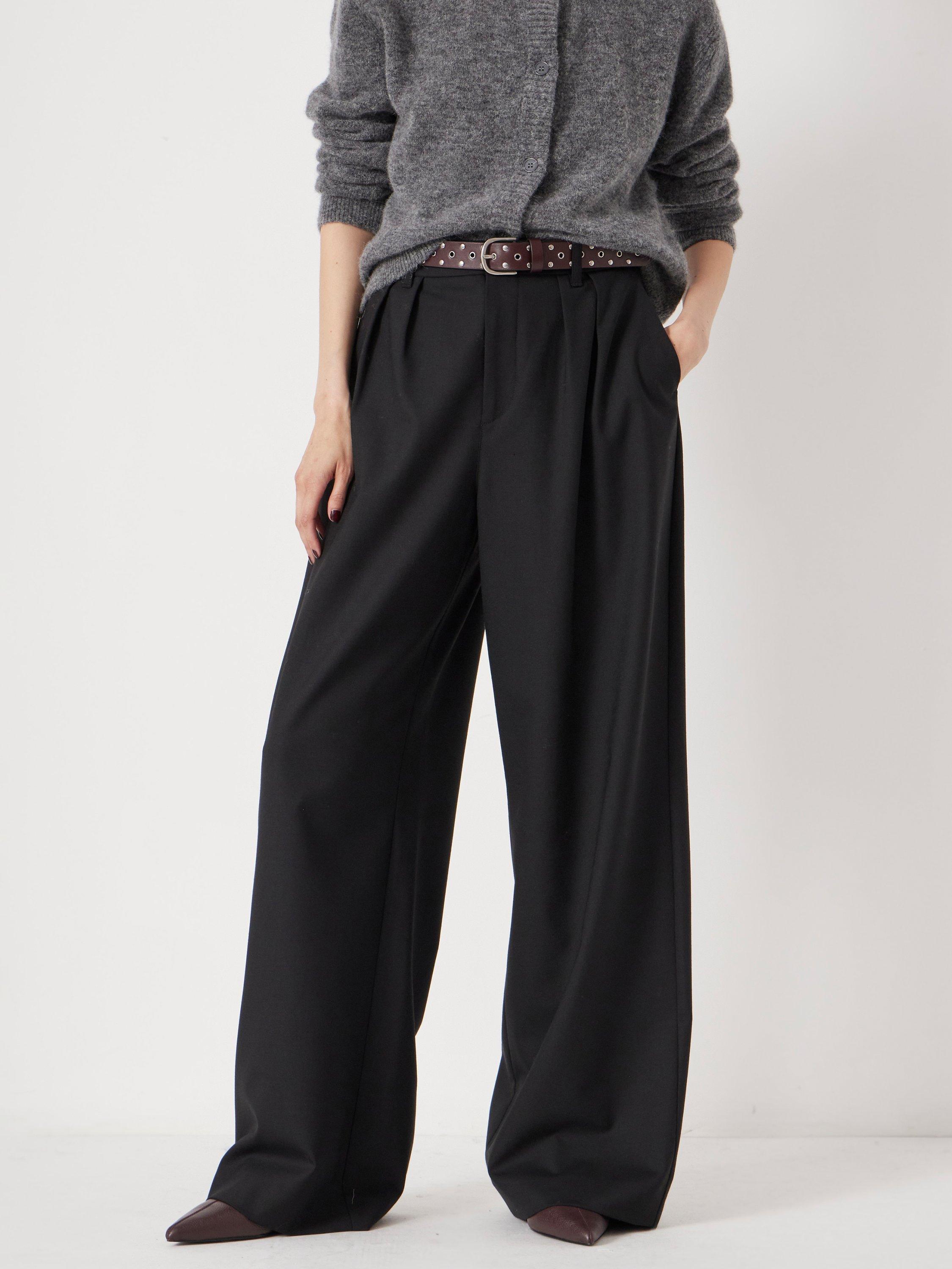 Product image 1 of 5, which shows HUSH Lya Wool Blend Wide Leg Trousers, Black, 4