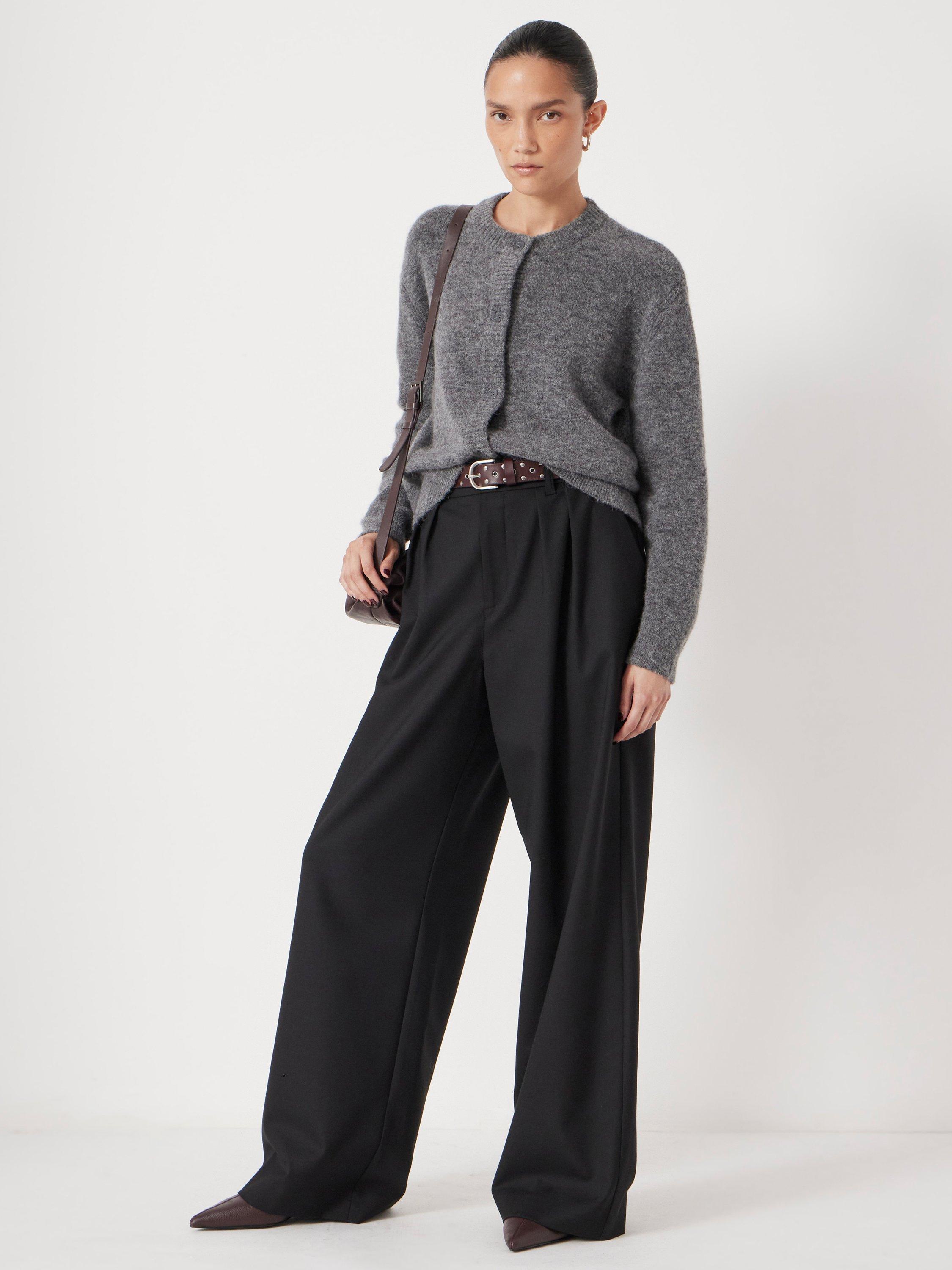 Product image 2 of 5, which shows HUSH Lya Wool Blend Wide Leg Trousers, Black, 4