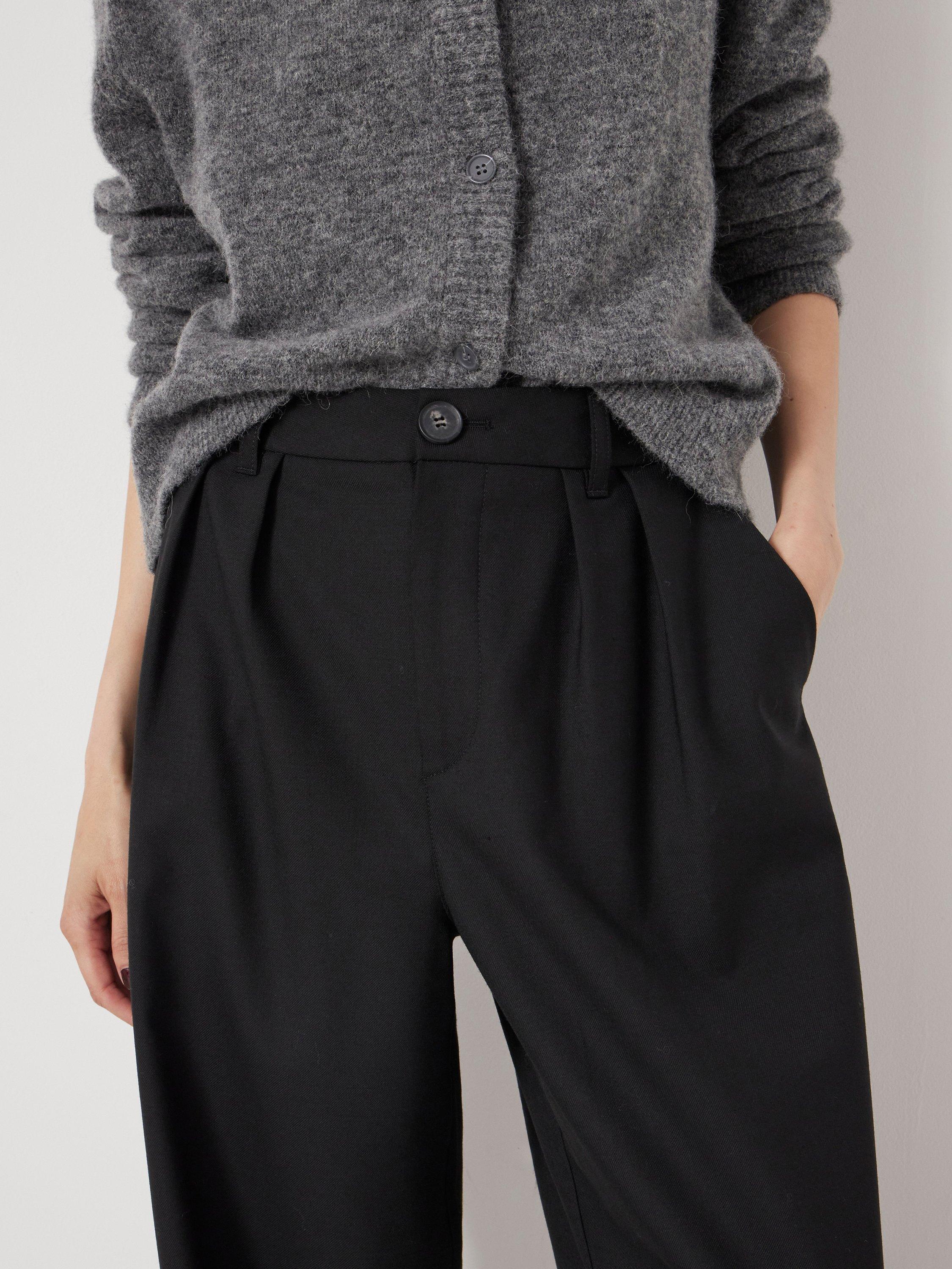 Product image 4 of 5, which shows HUSH Lya Wool Blend Wide Leg Trousers, Black, 4
