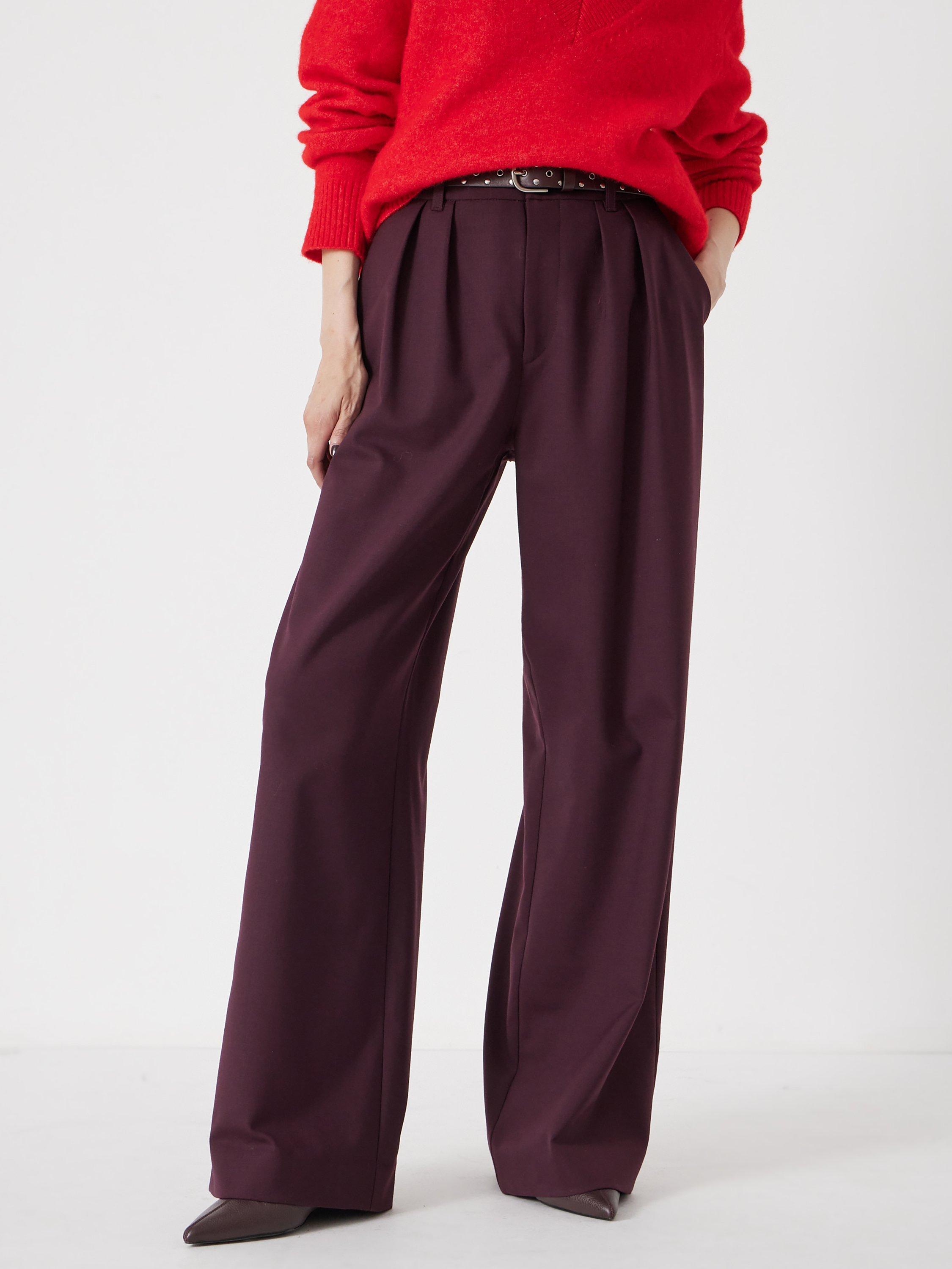 Product image 1 of 5, which shows HUSH Lya Wool Blend Wide Leg Trousers, Winetasting, 4