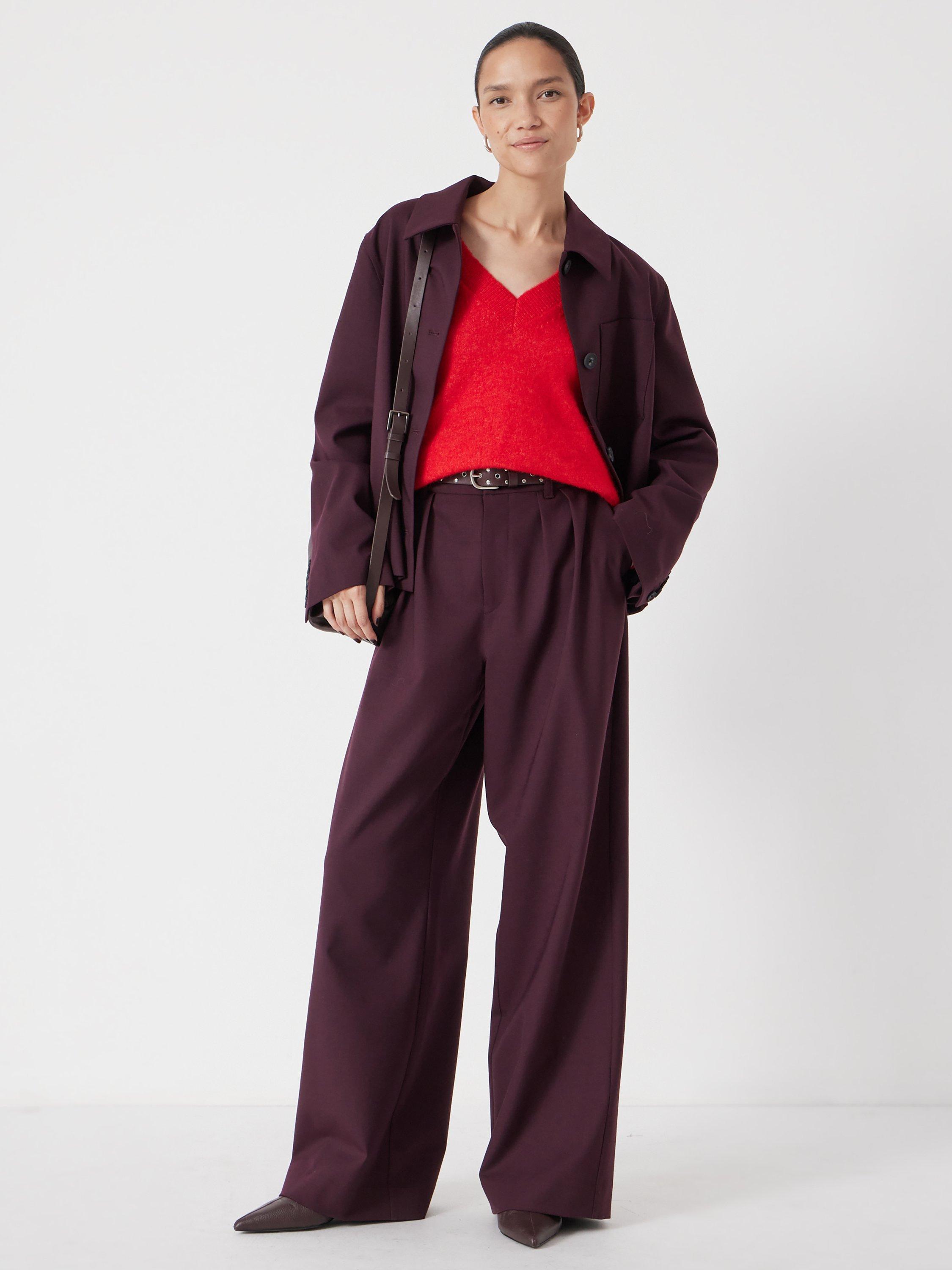 Product image 2 of 5, which shows HUSH Lya Wool Blend Wide Leg Trousers, Winetasting, 4