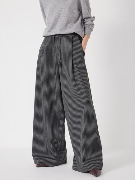 HUSH Pinstripe Wide Leg Joggers, Grey, Grey
