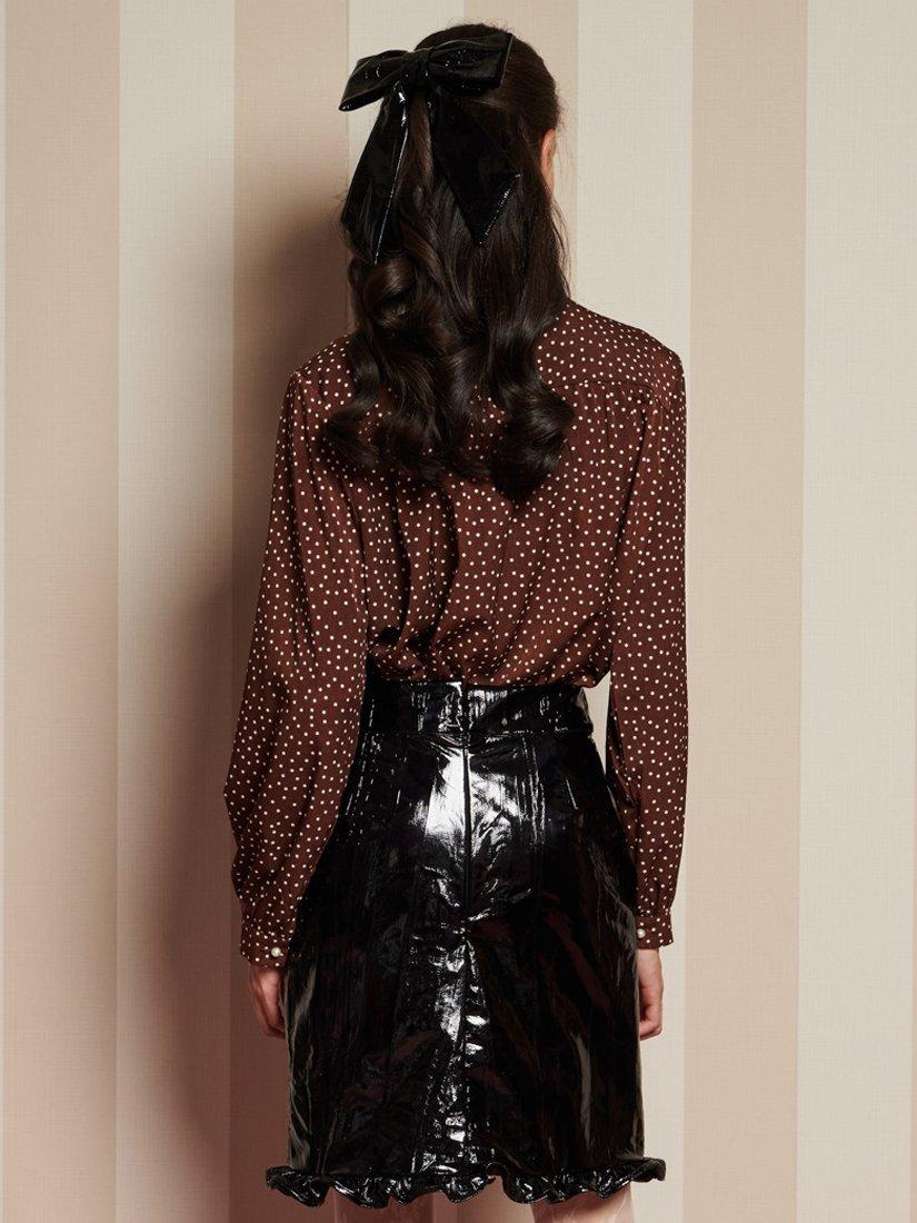 Product image 4 of 6, which shows Sister Jane Polka Dot Tie Neck Top, Brown/Multi, 6