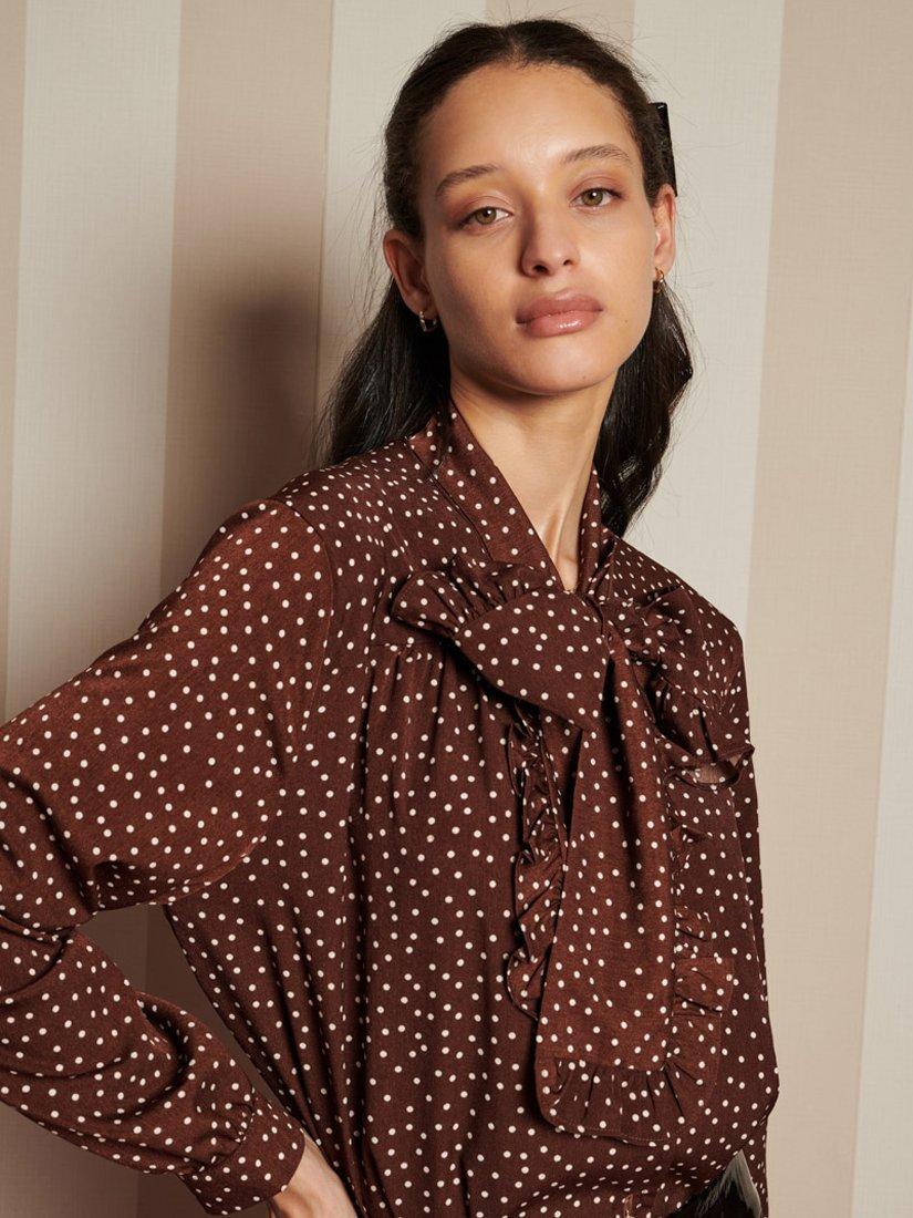 Product image 5 of 6, which shows Sister Jane Polka Dot Tie Neck Top, Brown/Multi, 6