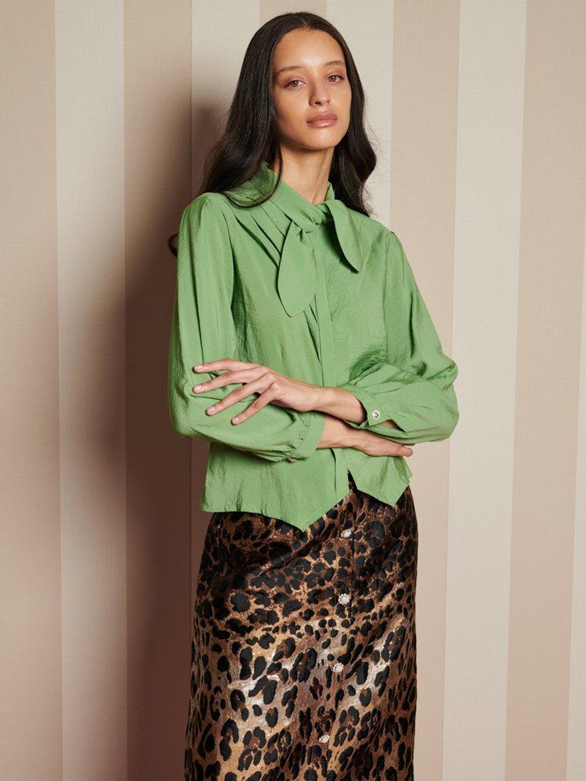 Product image 1 of 6, which shows Sister Jane Textured Tie Neck Pleat Blouse, Green, 6