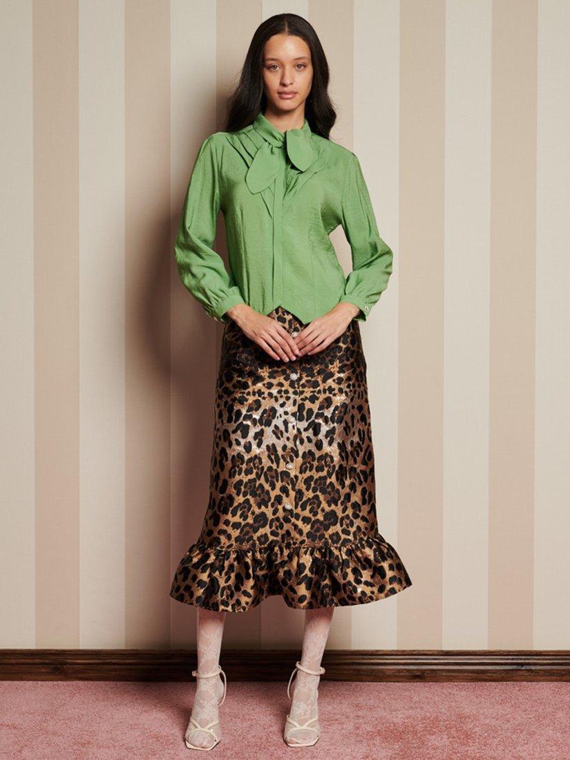 Product image 2 of 6, which shows Sister Jane Textured Tie Neck Pleat Blouse, Green, 6