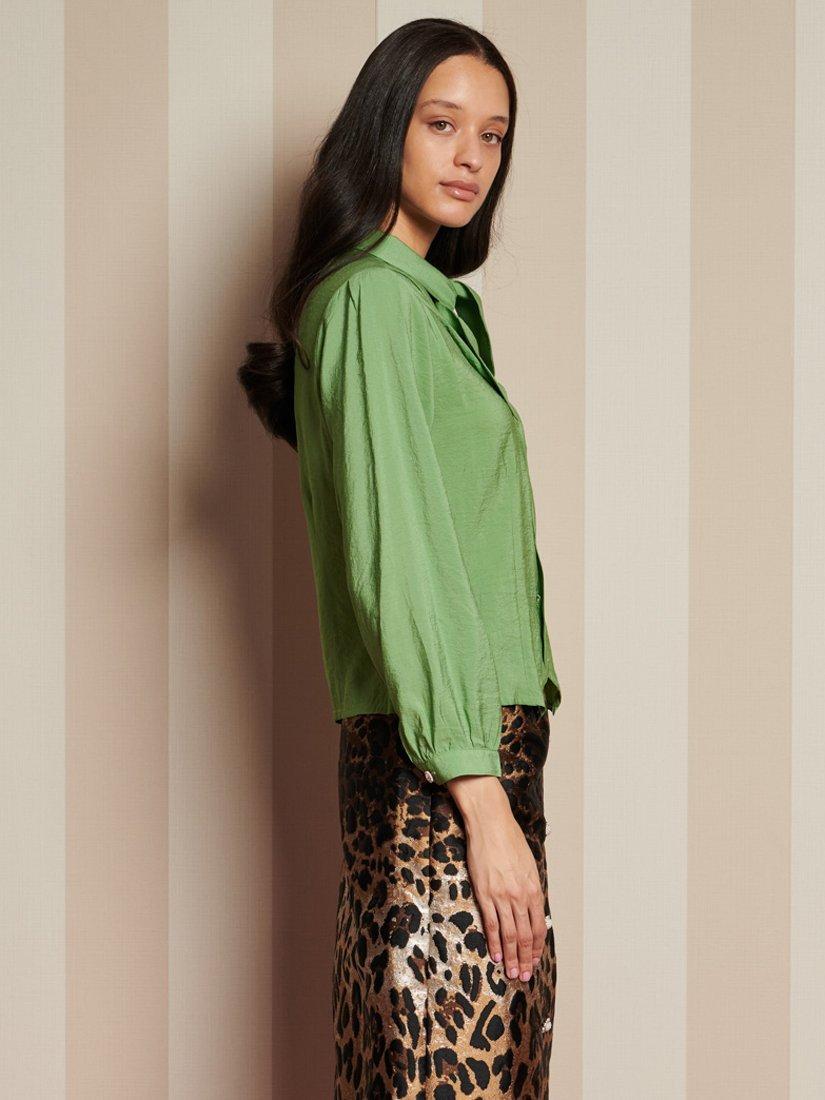 Product image 3 of 6, which shows Sister Jane Textured Tie Neck Pleat Blouse, Green, 6