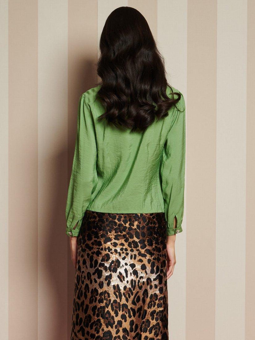Product image 4 of 6, which shows Sister Jane Textured Tie Neck Pleat Blouse, Green, 6