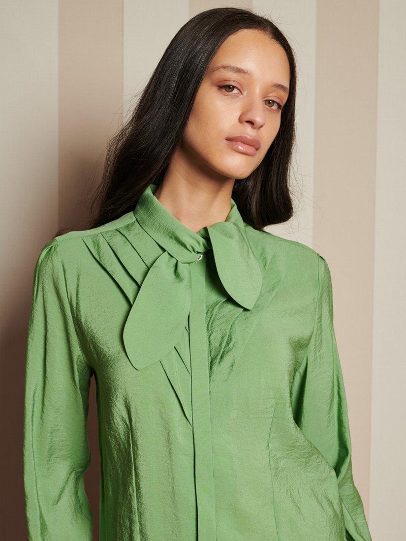 Product image 5 of 6, which shows Sister Jane Textured Tie Neck Pleat Blouse, Green, 6