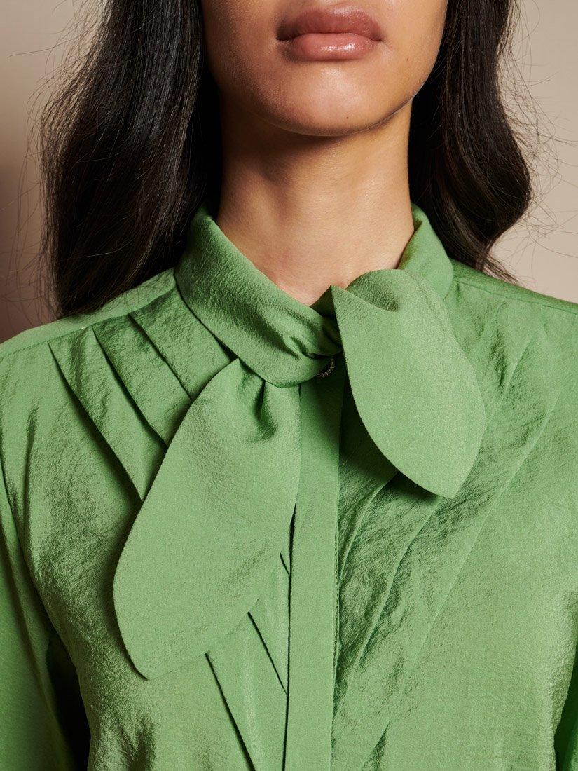 Product image 6 of 6, which shows Sister Jane Textured Tie Neck Pleat Blouse, Green, 6
