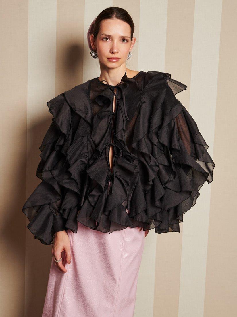 Product image 1 of 6, which shows Sister Jane Romance Ties Ruffle Top, Black, 6