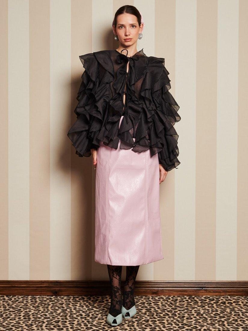 Product image 2 of 6, which shows Sister Jane Romance Ties Ruffle Top, Black, 6