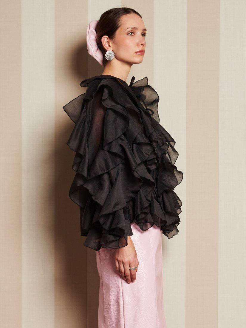 Product image 3 of 6, which shows Sister Jane Romance Ties Ruffle Top, Black, 6