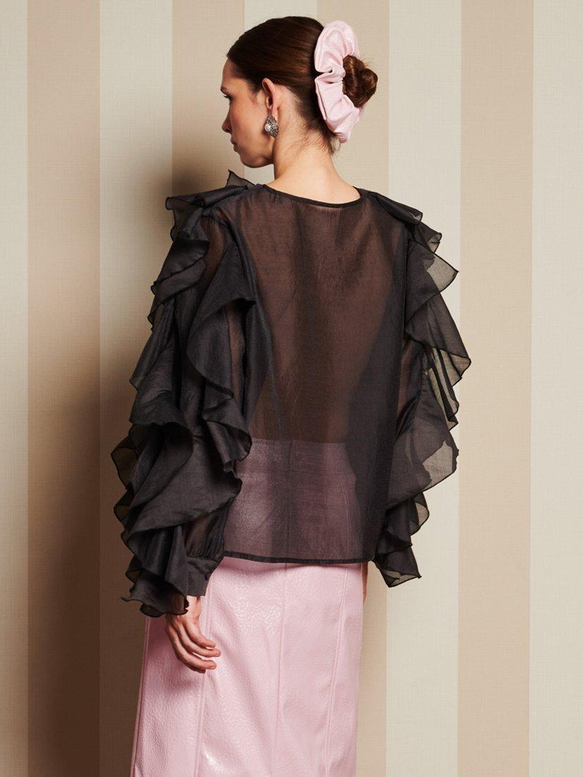 Product image 4 of 6, which shows Sister Jane Romance Ties Ruffle Top, Black, 6