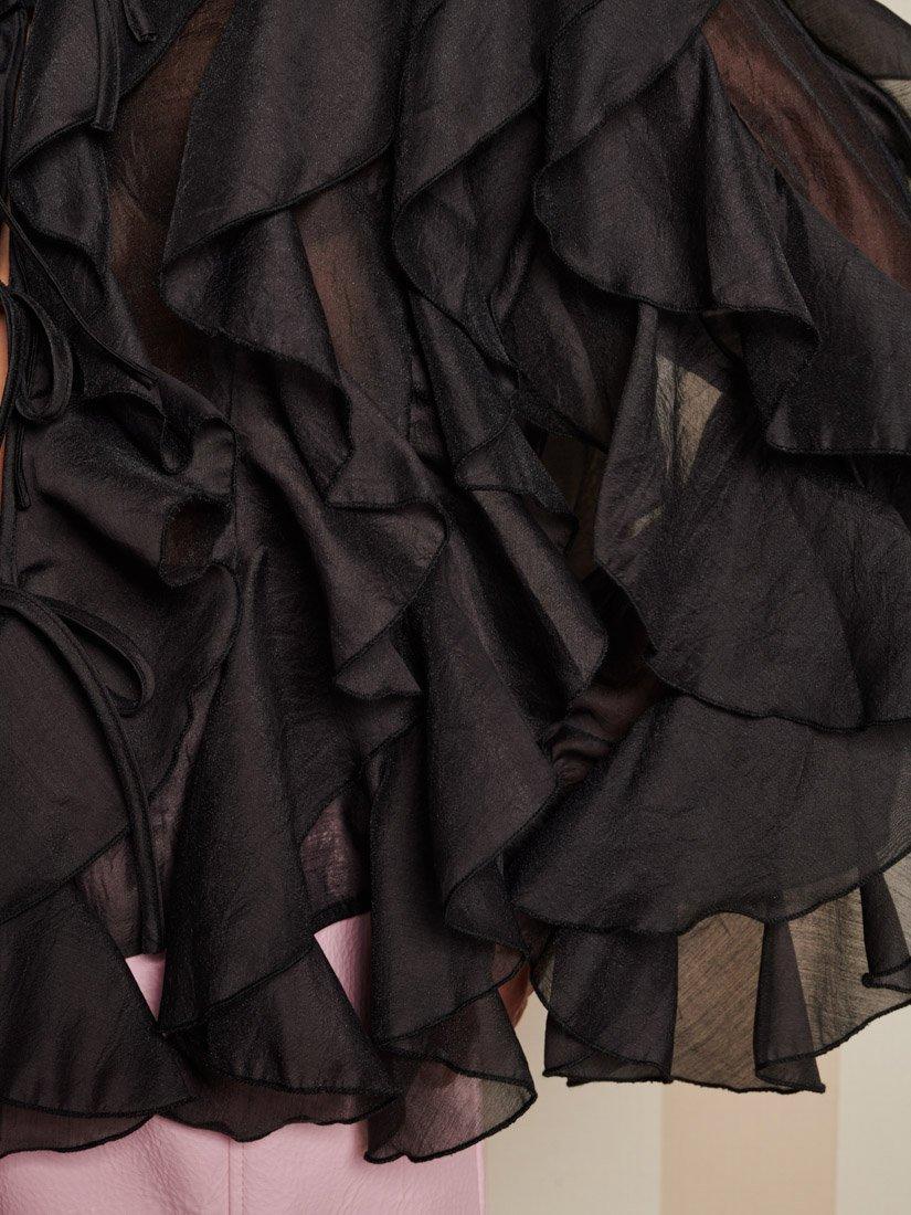 Product image 6 of 6, which shows Sister Jane Romance Ties Ruffle Top, Black, 6