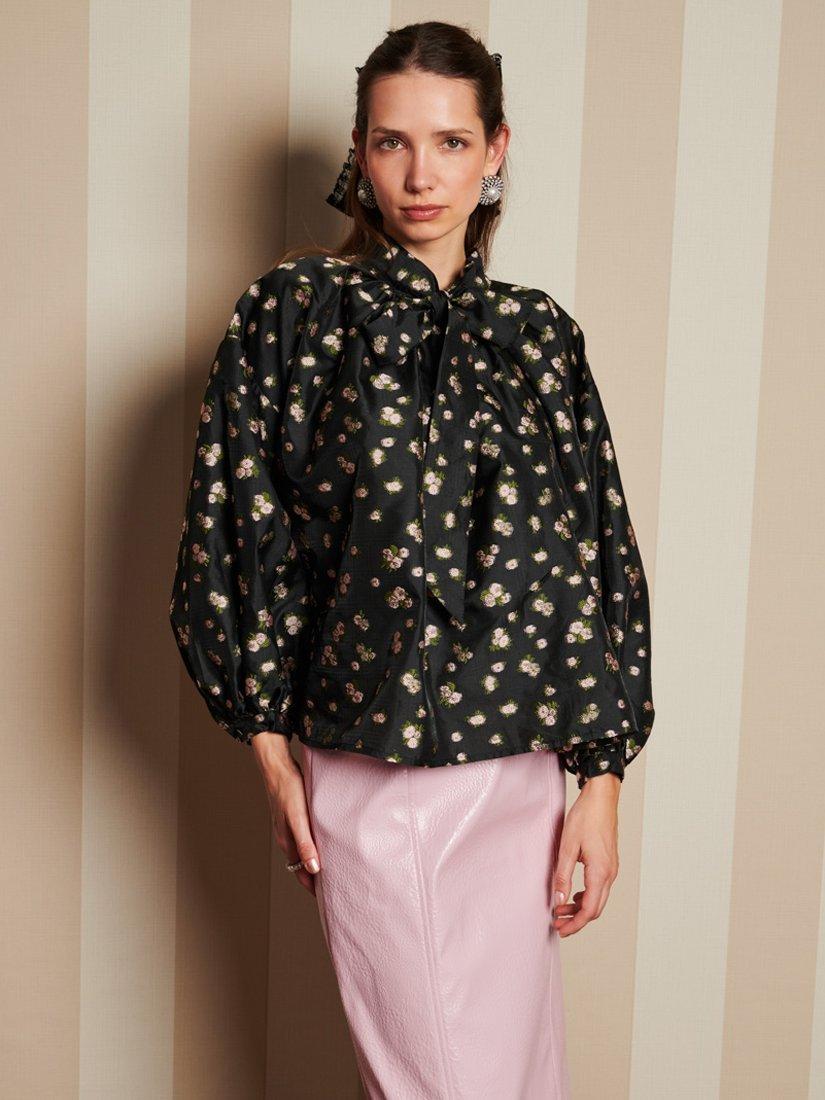 Product image 1 of 6, which shows Sister Jane Tea Rose Jacquard Top, Black, 6