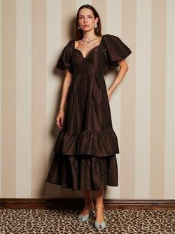 Sister Jane Antique Jacquard Midi Dress, Brown - view 2, Brown