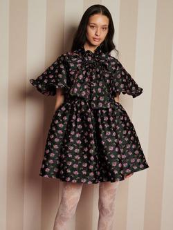Sister Jane Floral Jacquard Mini Dress, Black, Black