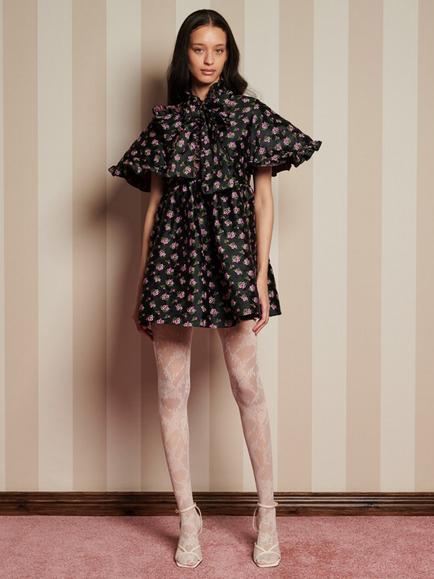 Sister Jane Floral Jacquard Mini Dress, Black - view 2, Black