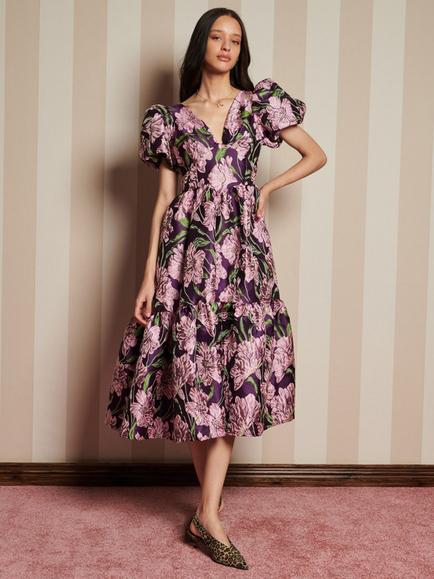 Sister Jane Floral Jacquard Midi Dress, Purple, Purple