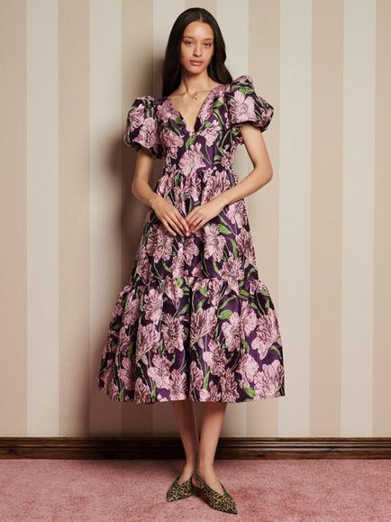Sister Jane Floral Jacquard Midi Dress, Purple - view 2, Purple