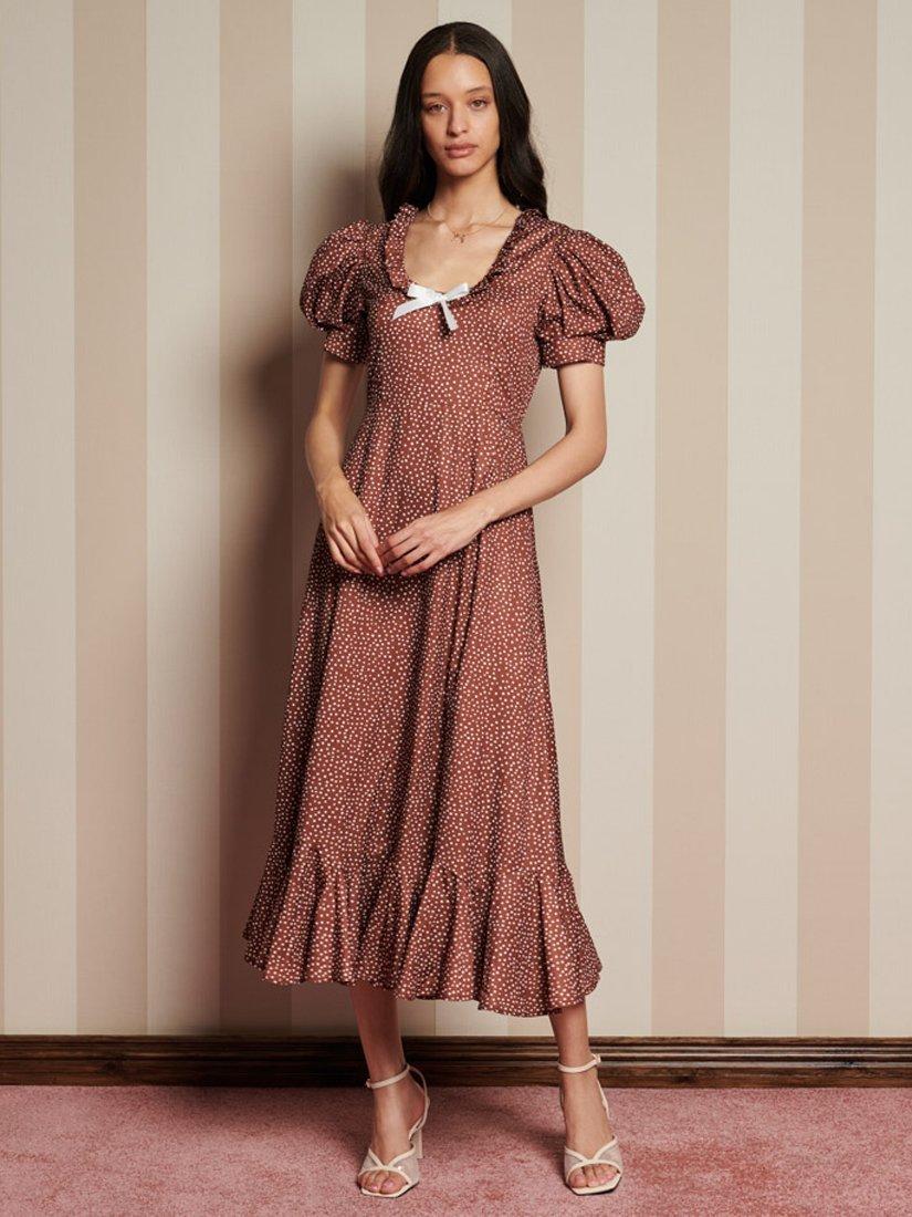 Product image 2 of 6, which shows Sister Jane Polka Dot Midi Dress, Brown, 6