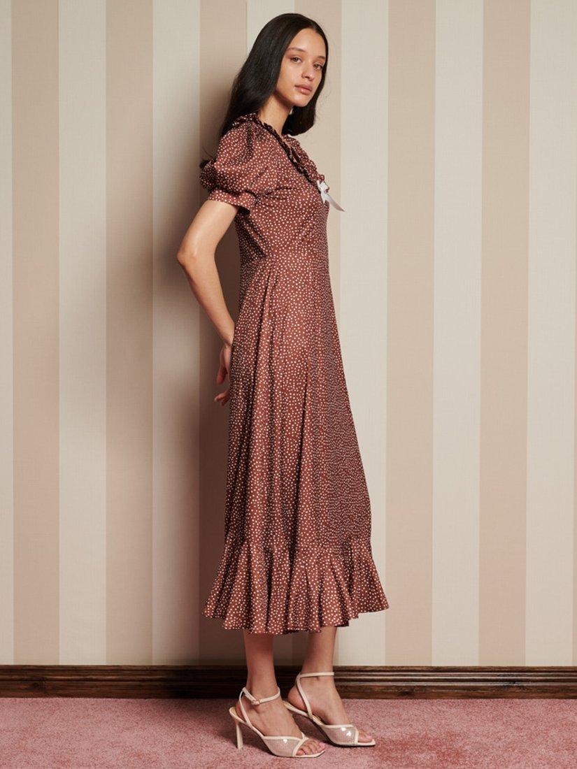 Product image 3 of 6, which shows Sister Jane Polka Dot Midi Dress, Brown, 6