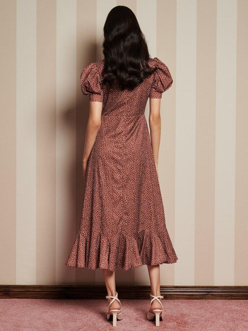 Product image 4 of 6, which shows Sister Jane Polka Dot Midi Dress, Brown, 6