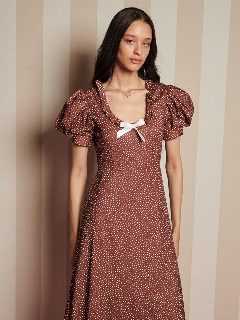 Product image 5 of 6, which shows Sister Jane Polka Dot Midi Dress, Brown, 6