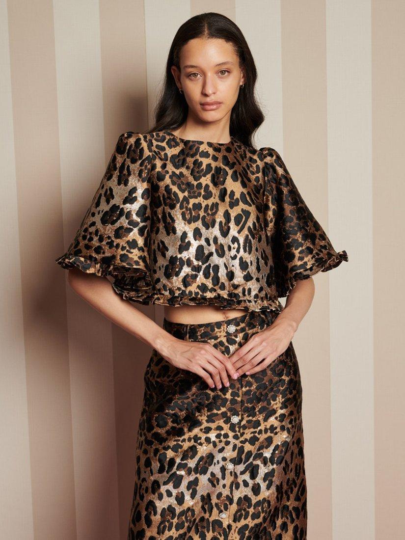 Product image 1 of 6, which shows Sister Jane Leopard Print Jacquard Crop Top, Brown/Multi, 6