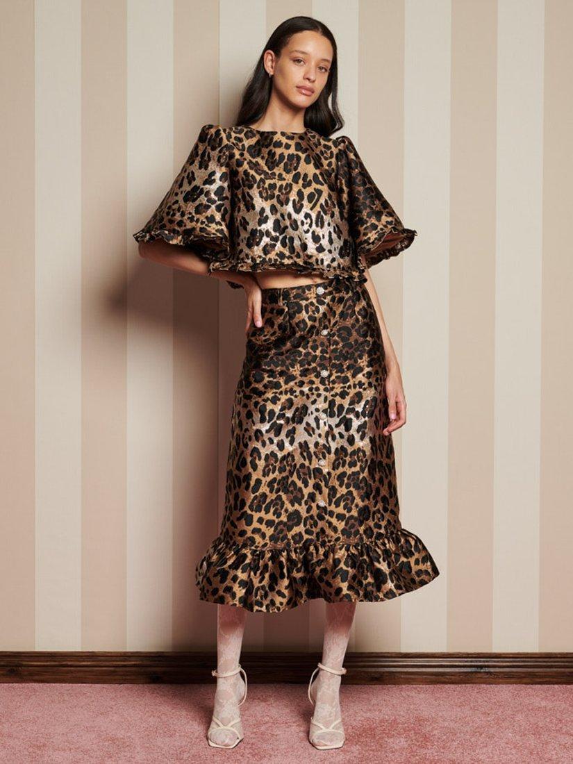 Product image 2 of 6, which shows Sister Jane Leopard Print Jacquard Crop Top, Brown/Multi, 6