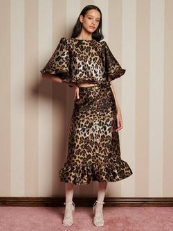 Sister Jane Leopard Print Jacquard Crop Top, Brown/Multi - view 2, Brown/Multi