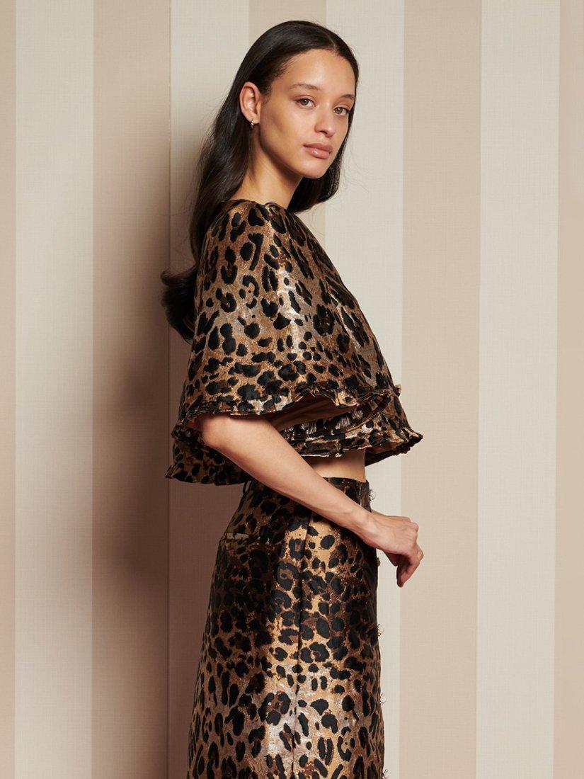 Product image 3 of 6, which shows Sister Jane Leopard Print Jacquard Crop Top, Brown/Multi, 6