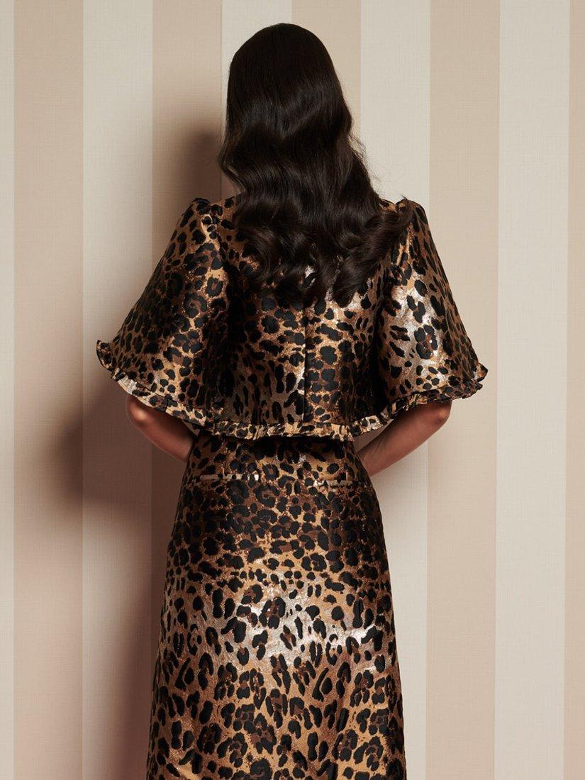 Product image 4 of 6, which shows Sister Jane Leopard Print Jacquard Crop Top, Brown/Multi, 6