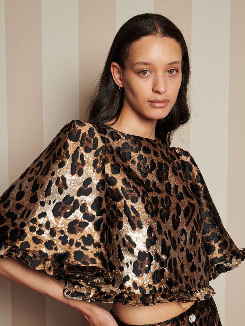 Product image 5 of 6, which shows Sister Jane Leopard Print Jacquard Crop Top, Brown/Multi, 6