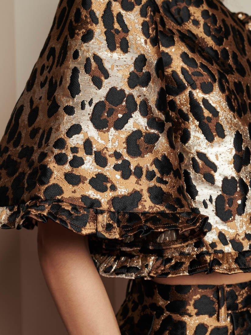 Product image 6 of 6, which shows Sister Jane Leopard Print Jacquard Crop Top, Brown/Multi, 6