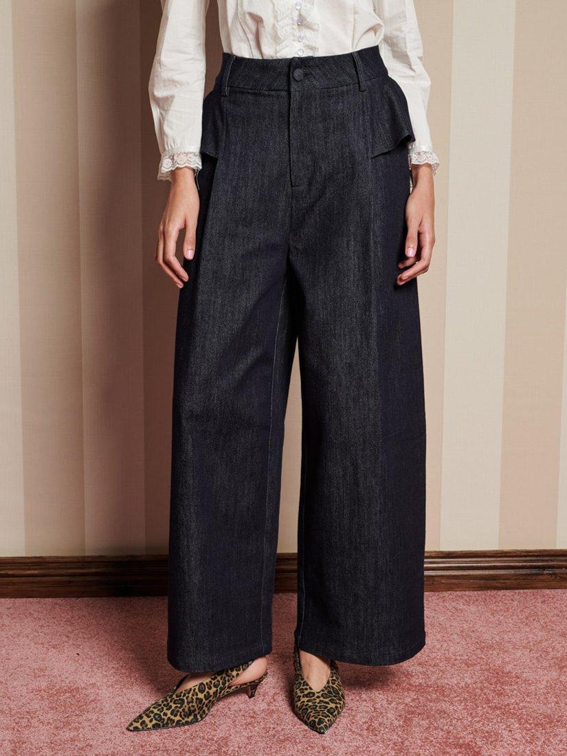 Sister Jane Curio Denim Flounce Trousers, Navy
