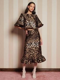 Sister Jane Leopard Print Jacquard Skirt, Brown Multi