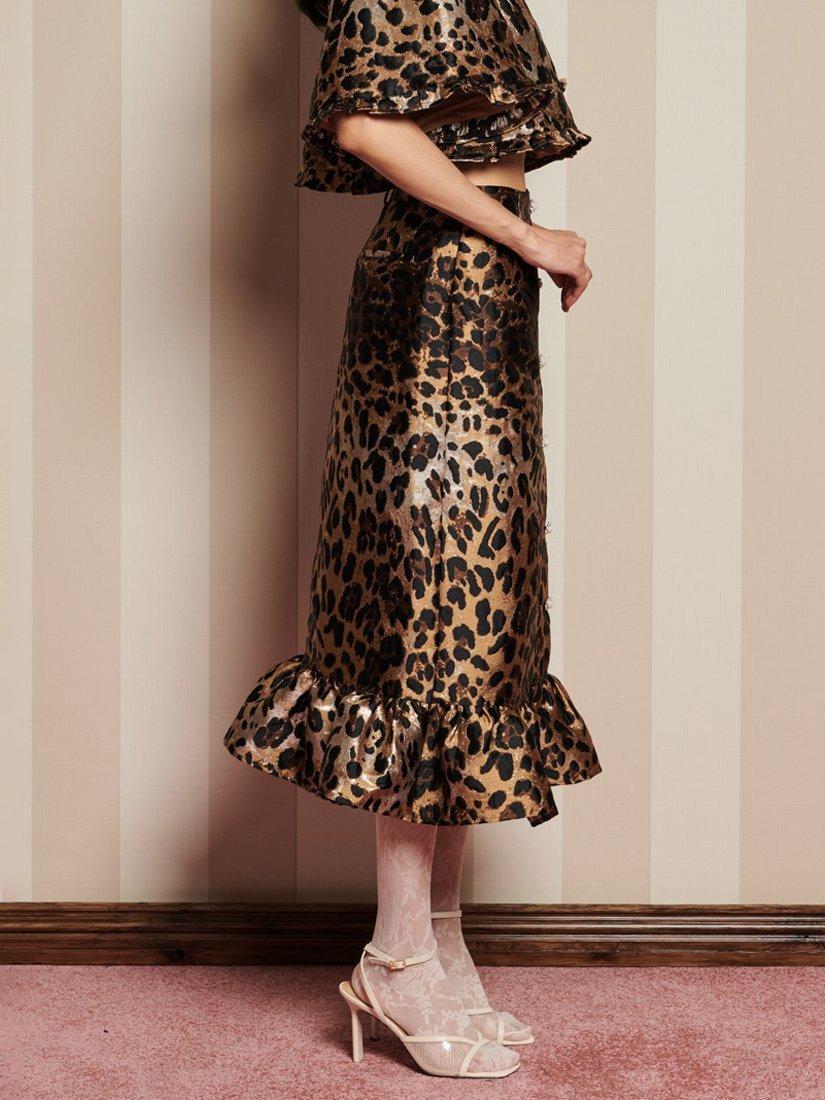 Product image 3 of 5, which shows Sister Jane Leopard Print Jacquard Skirt, Brown Multi, 6