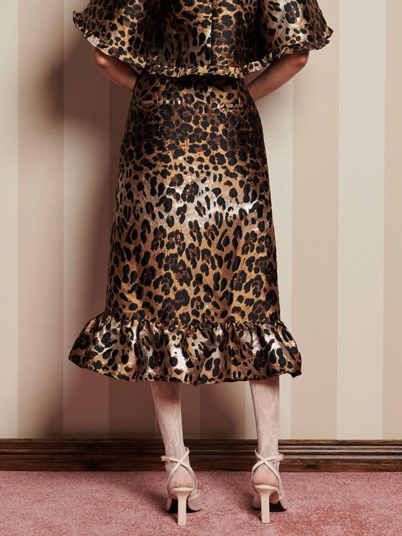 Product image 4 of 5, which shows Sister Jane Leopard Print Jacquard Skirt, Brown Multi, 6