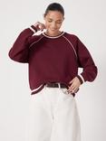 HUSH Stripe Rib Raglan Sleeve Sweatshirt, Wine Red