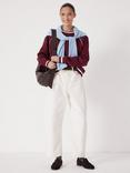 HUSH Stripe Rib Raglan Sleeve Sweatshirt, Wine Red