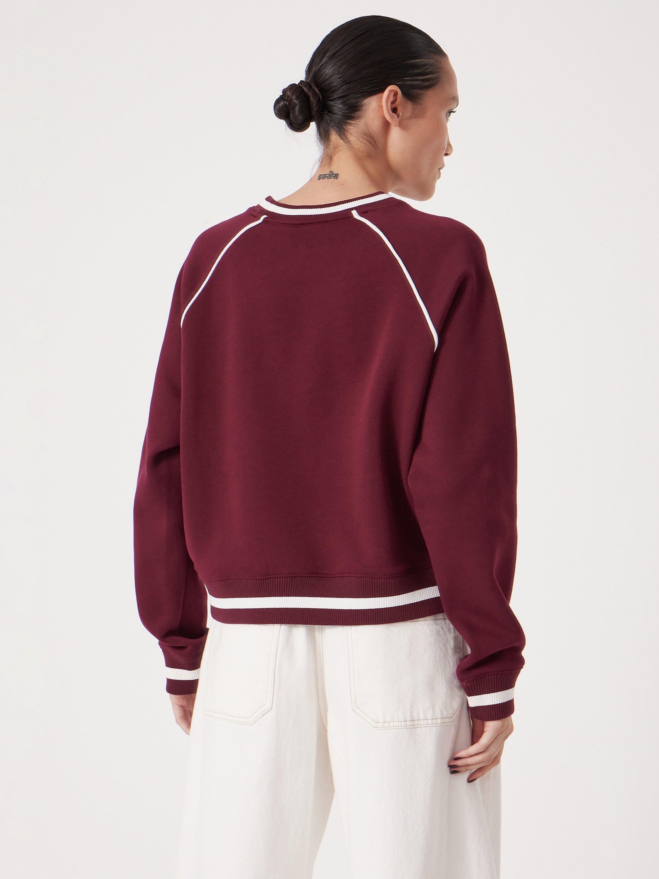 Product image 3 of 5, which shows HUSH Stripe Rib Raglan Sleeve Sweatshirt, Wine Red, XS-S