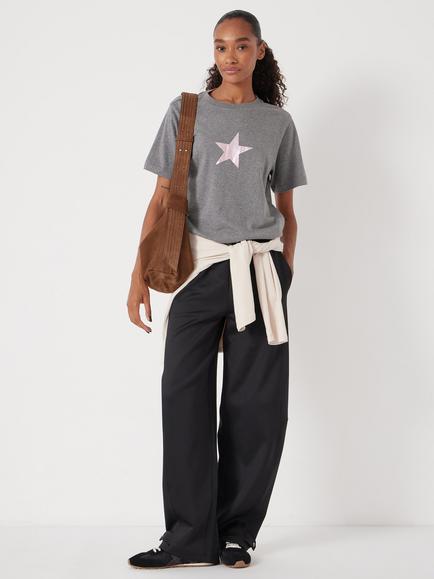 HUSH Graphic Star Print T-Shirt, Grey Marl