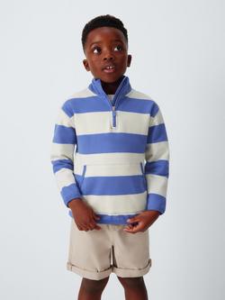 John Lewis Kids' Zip Neck Stripe Sweatshirt, White Blue Stripe, White Blue Stripe
