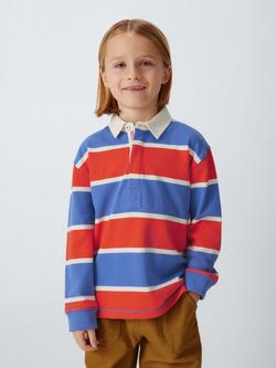 John Lewis Kids' Stripe Rugby Shirt, Red/White/Blue, Red White Blue