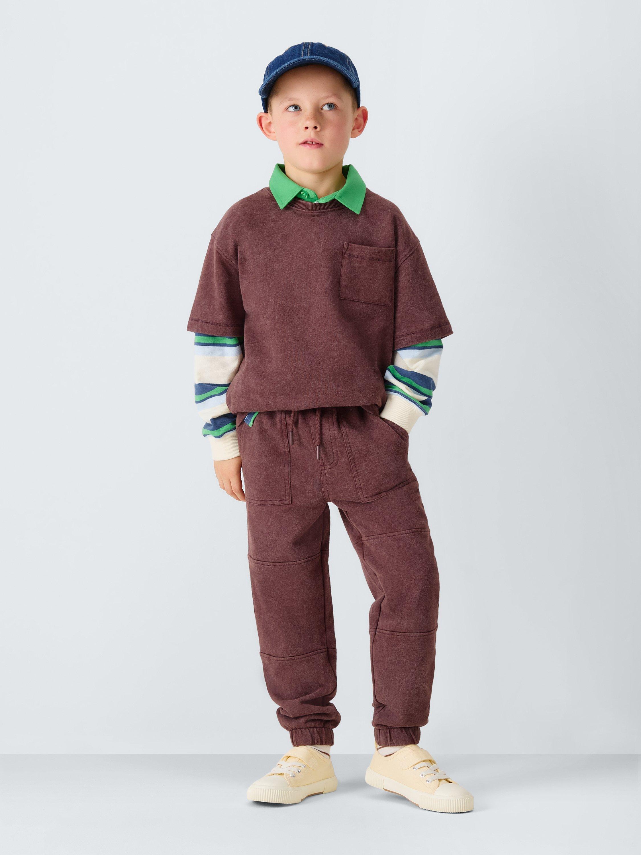 Product image 2 of 7, which shows John Lewis Kids' Optic Jersey Joggers, Brown, 3 years