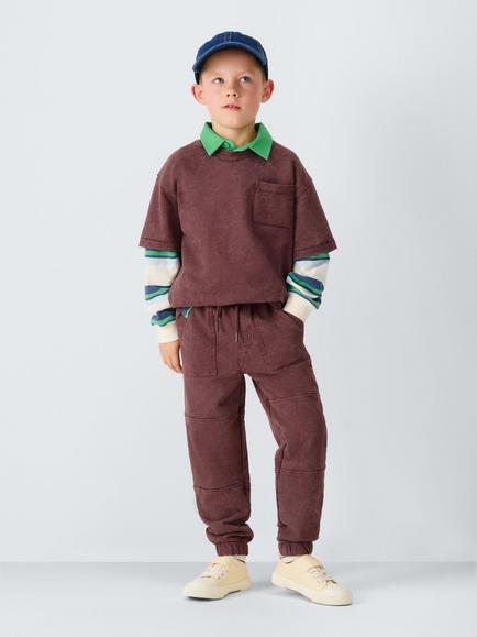 John Lewis Kids' Optic Jersey Joggers, Brown - view 2, Brown